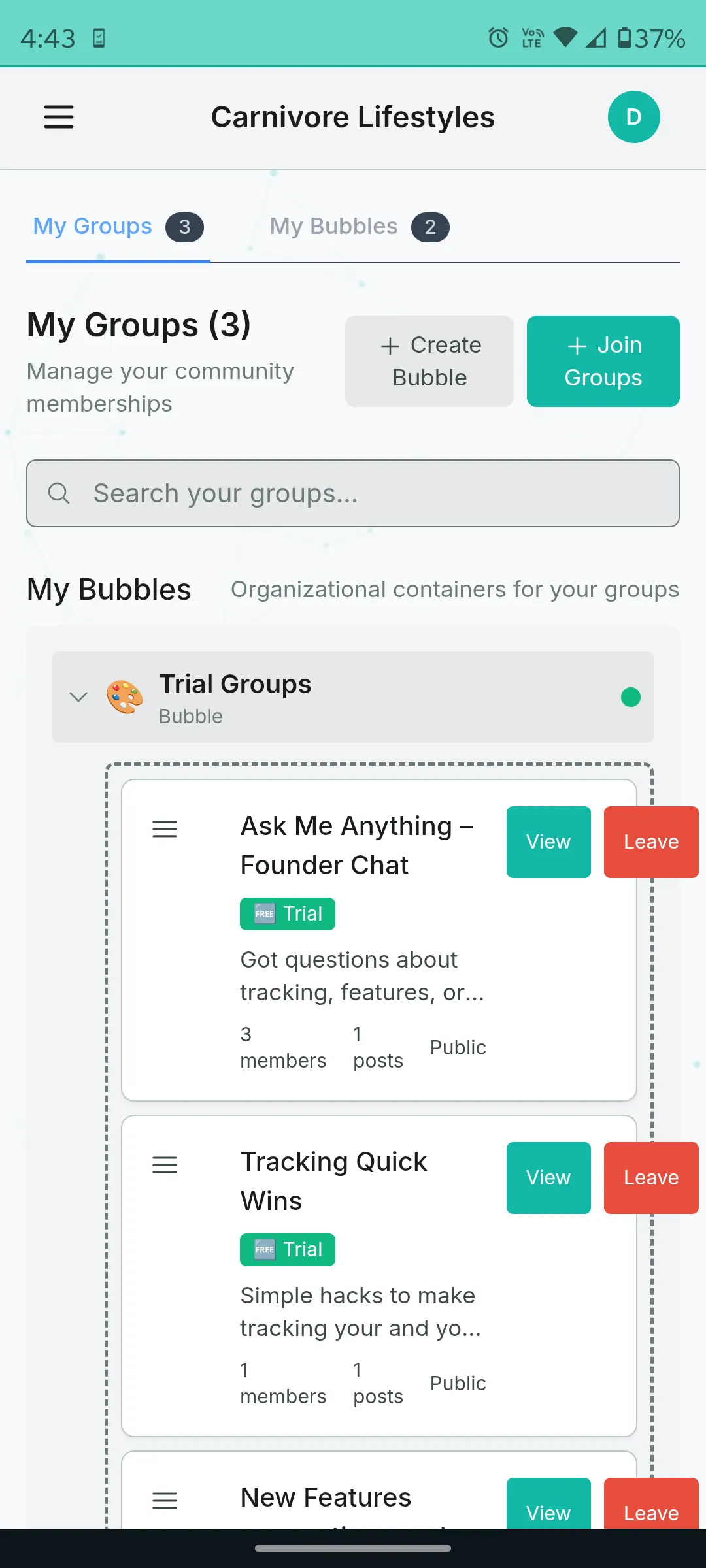 Community groups inside the app