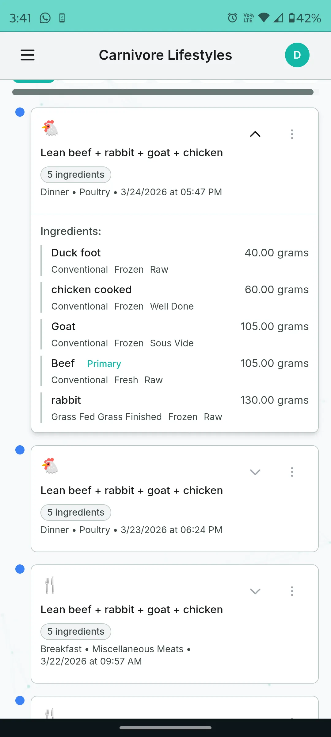 Detailed meal logging