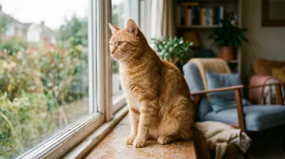 Calm domestic shorthair cat in warm natural light with subtle fur thinning behind ear — the 'before-we-understood-it' moment of a chicken-sensitive cat